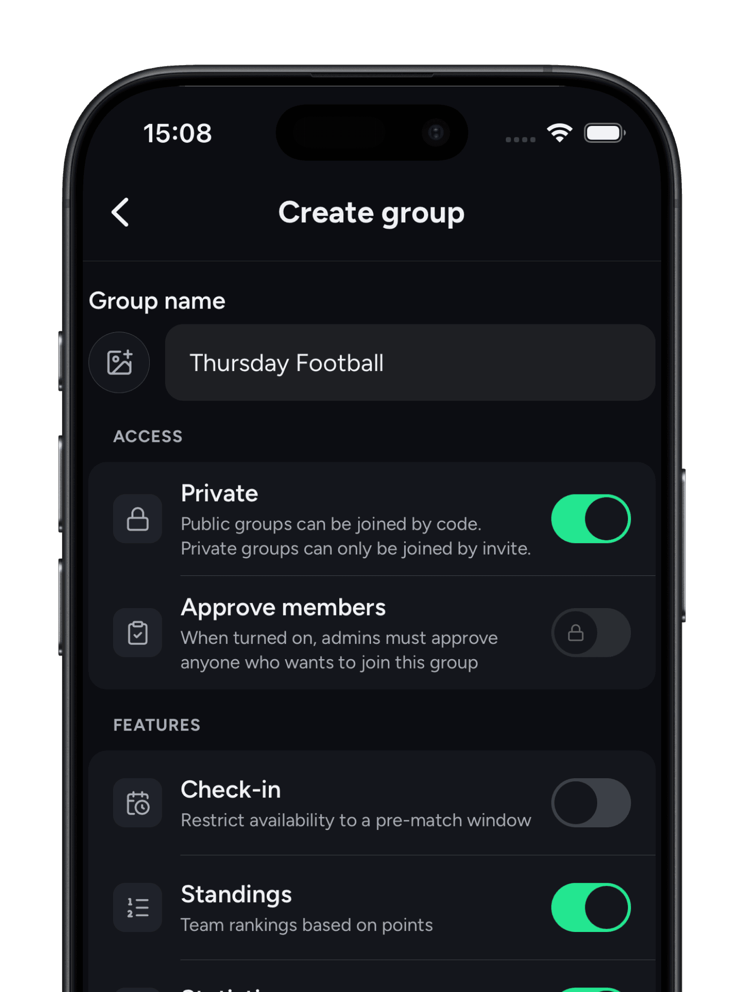 Teamsheet app screenshot